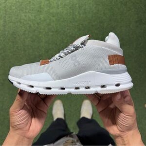 On Running White and Brown Sneakers with Cushioned Sole